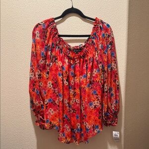 INC International Concepts Red Floral Off-Shoulder Blouse